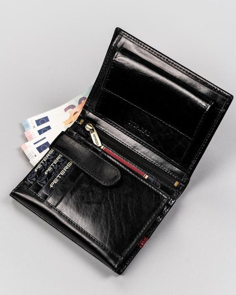 Portfel na karty, czarny, skórzany, RFID, Peterson