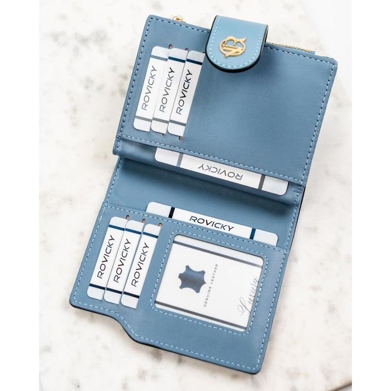 Portfel, niebieski, skóra ekologiczna, RFID, Rovicky