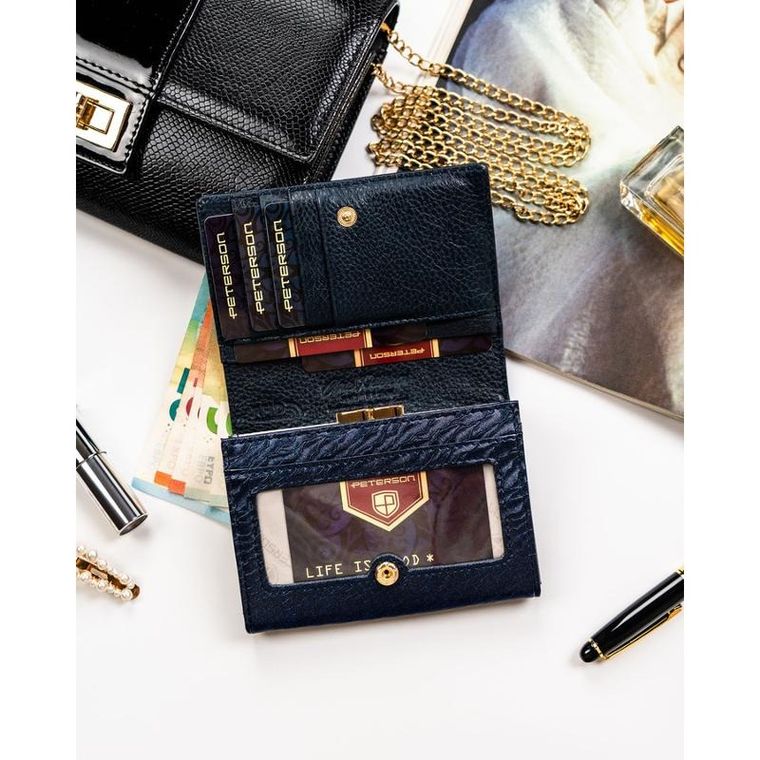 Portfel, niebieski, skóra naturalna i ekologiczna, Peterson