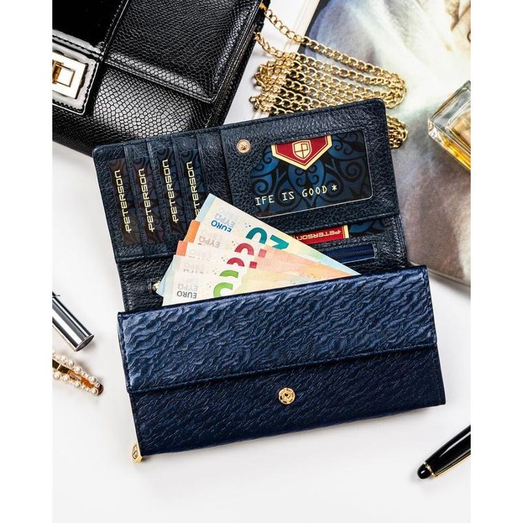 Portfel, niebieski, skóra naturalna i ekologiczna, Peterson