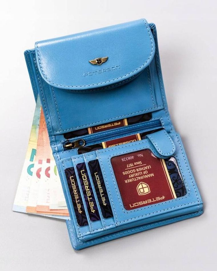 Portfel, niebieski, skórzany, Peterson