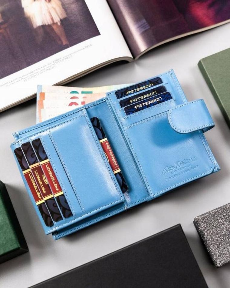 Portfel, niebieski, skórzany, Peterson