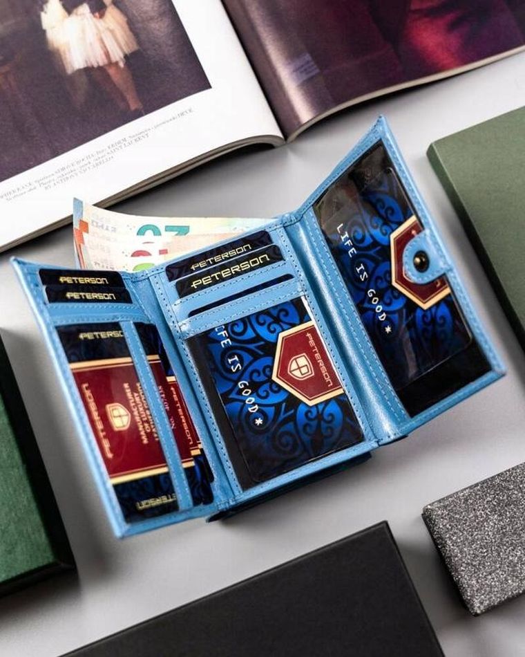 Portfel, niebieski, skórzany, Peterson