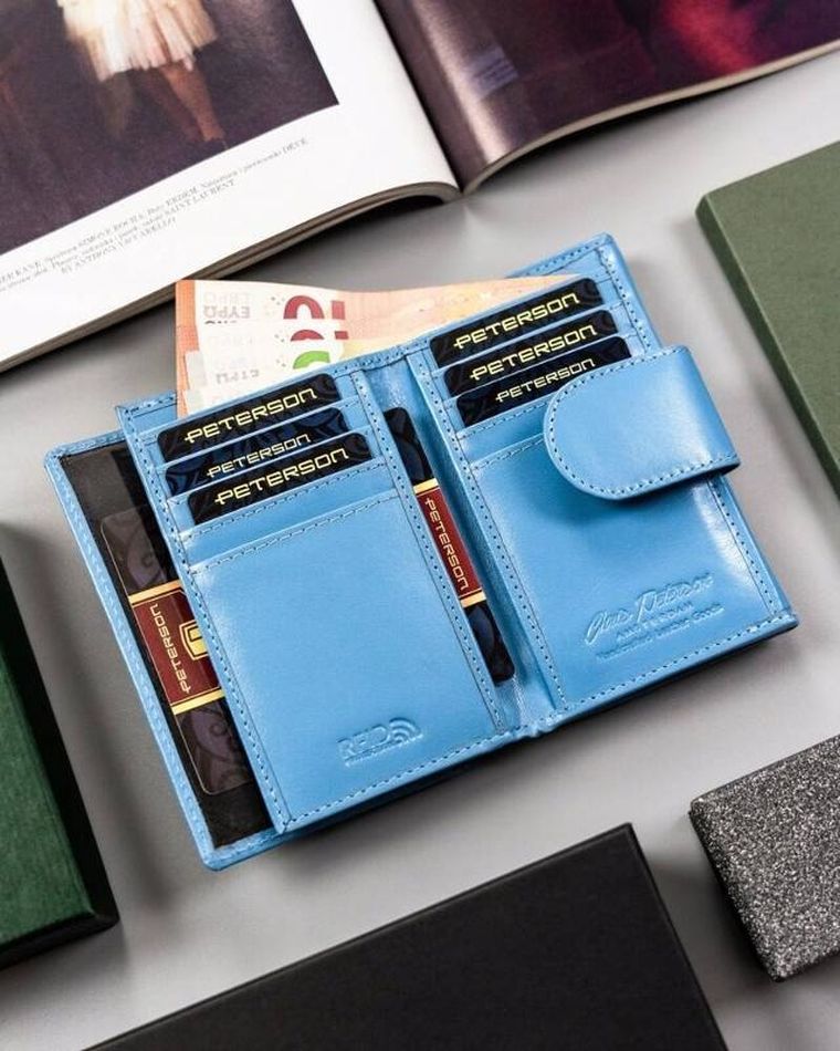 Portfel, niebieski, skórzany, Peterson