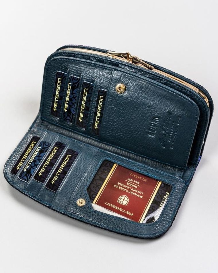 Portfel, niebieski, skórzany, Peterson