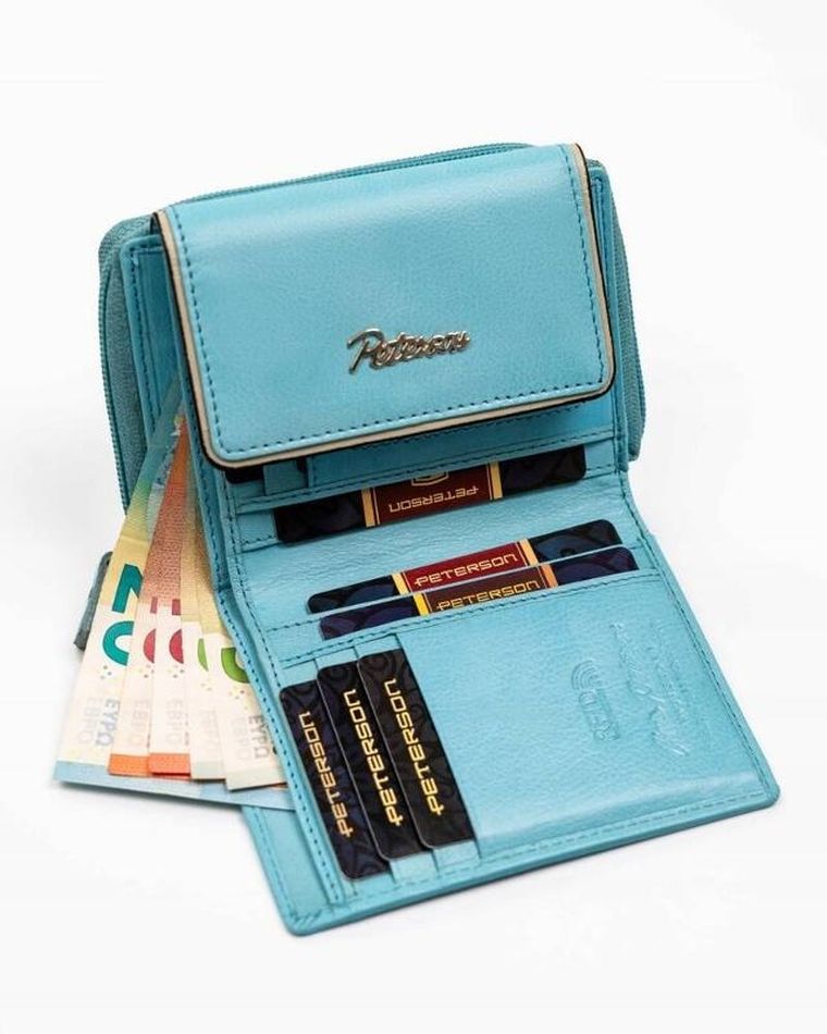 Portfel, niebieski, skórzany, Peterson