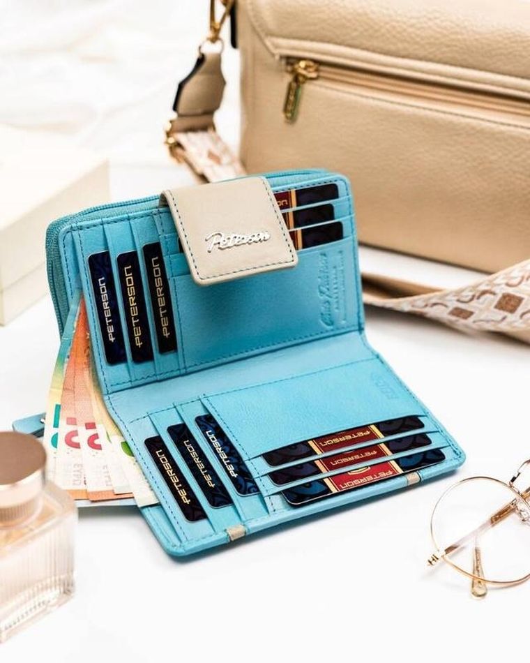 Portfel, niebieski, skórzany, Peterson