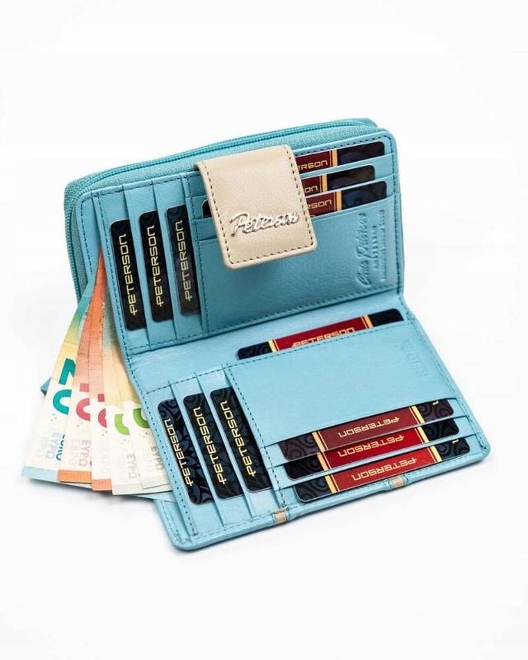 Portfel, niebieski, skórzany, Peterson