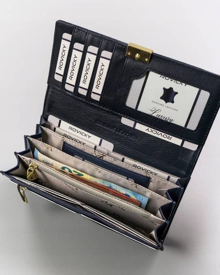 Portfel, niebieski, skórzany, Rovicky