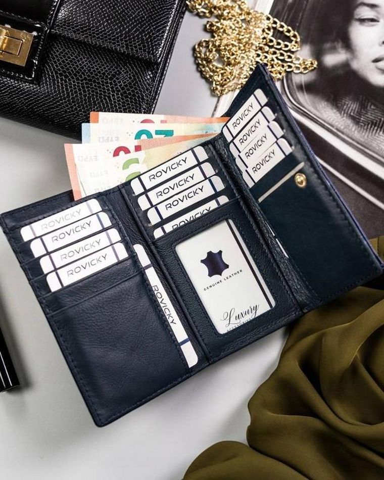 Portfel, niebieski, skórzany, Rovicky