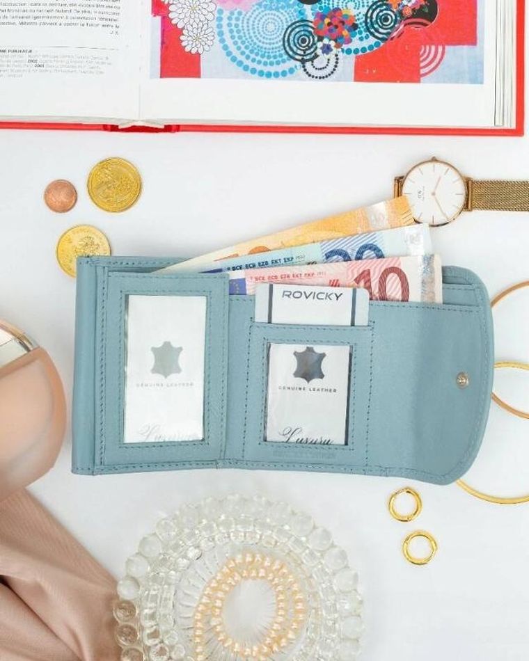 Portfel, niebieski, skórzany, Rovicky