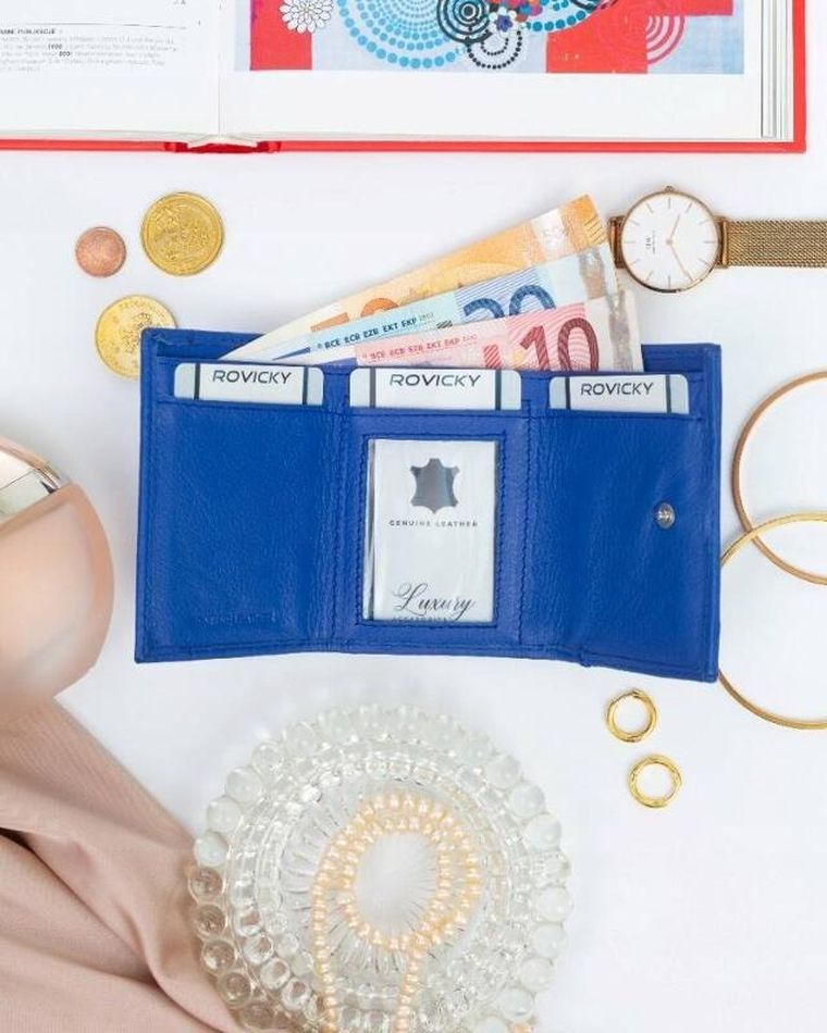 Portfel, niebieski, skórzany, Rovicky