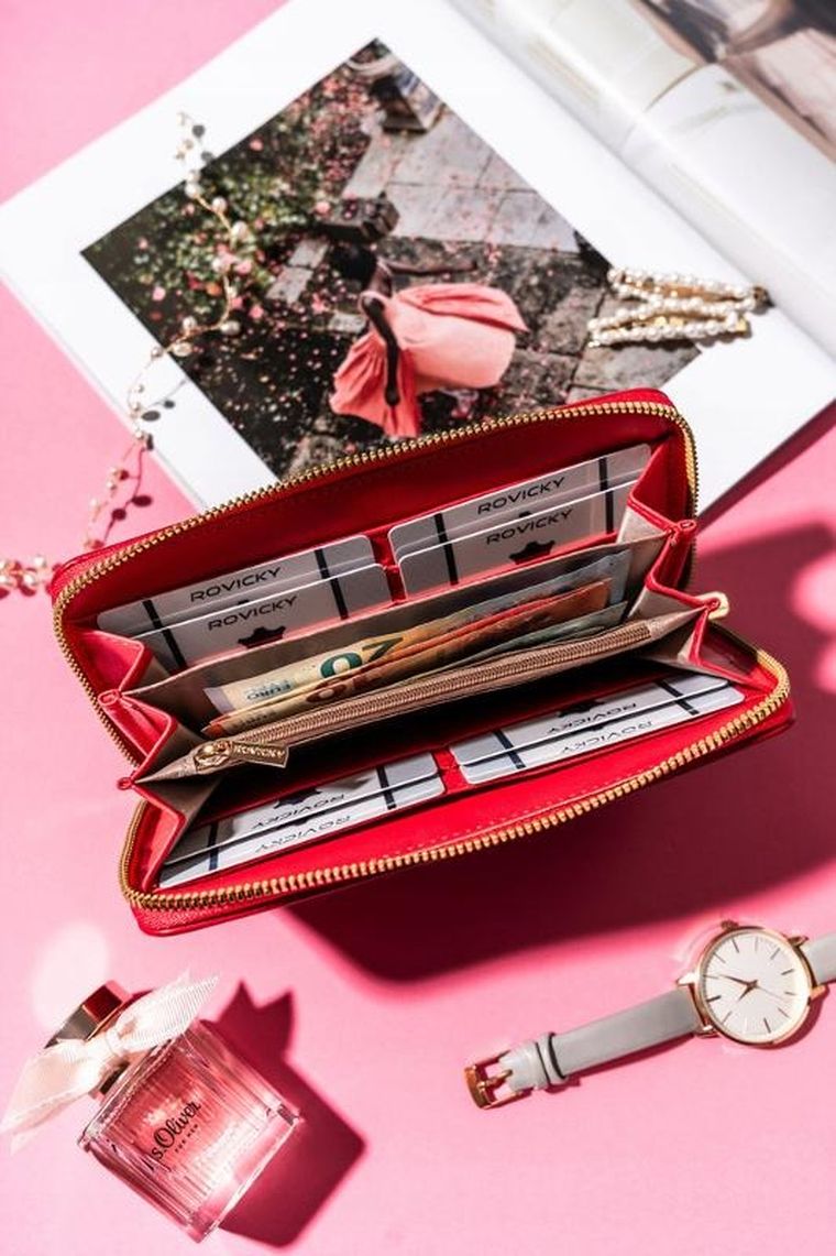 Portfel-piórnik, czerwony, skóra ekologiczna, Rovicky