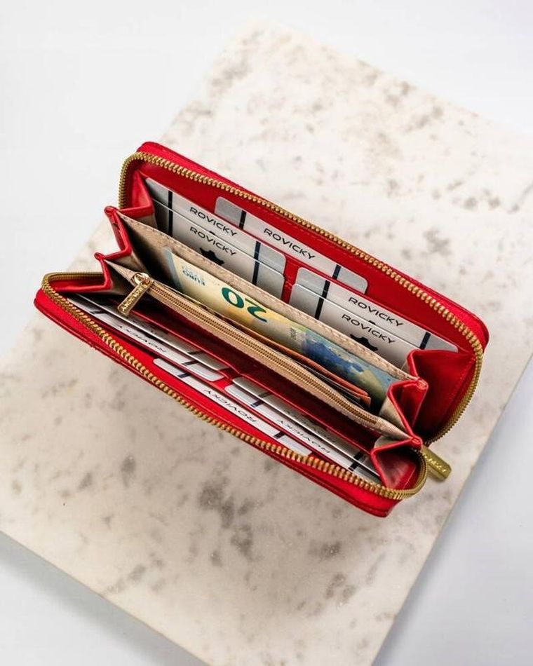 Portfel-piórnik, czerwony, skóra ekologiczna, Rovicky
