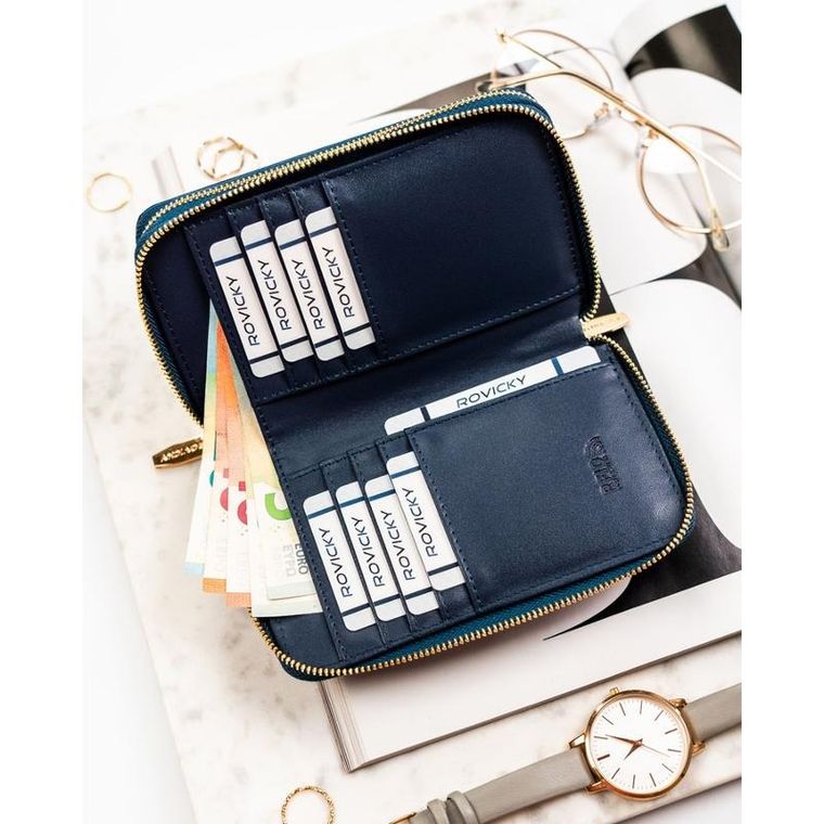 Portfel-piórnik, granatowy, skóra ekologiczna, Rovicky