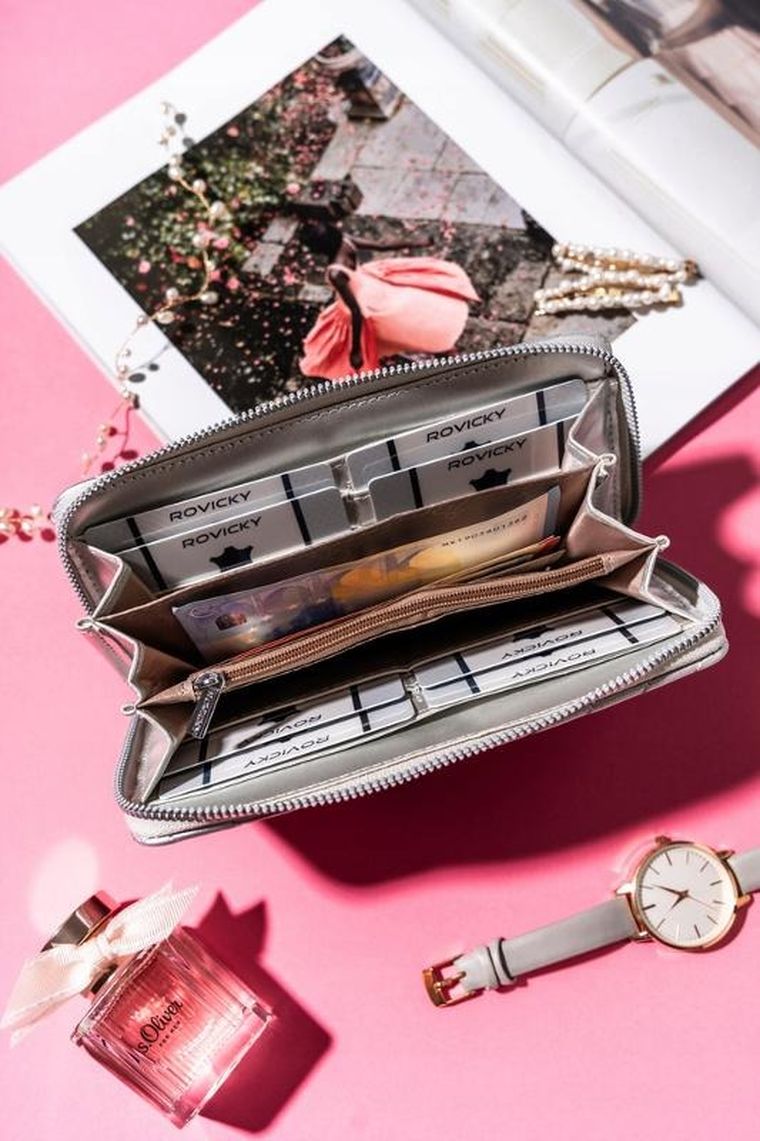 Portfel-piórnik, srebrny, skóra ekologiczna, Rovicky