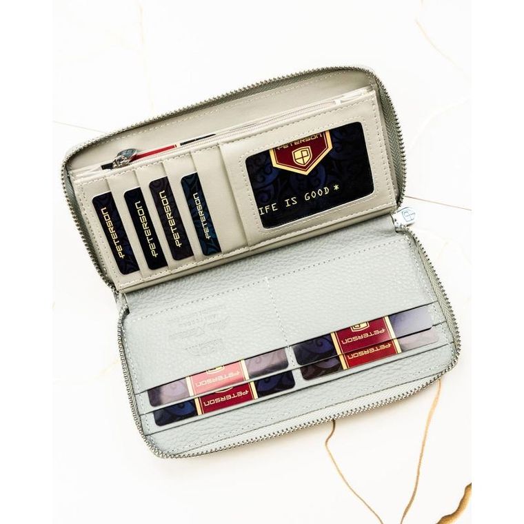 Portfel-piórnik, szary, skóra naturalna i ekologiczna, Peterson