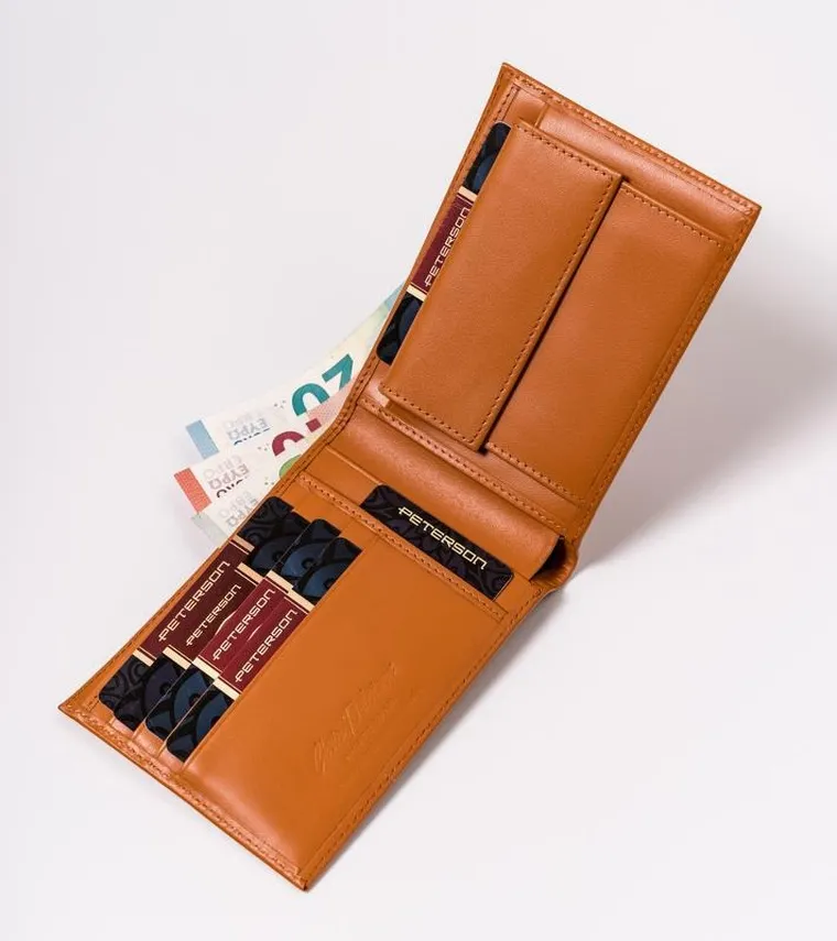 Portfel, pomarańczowy, skórzany, Peterson