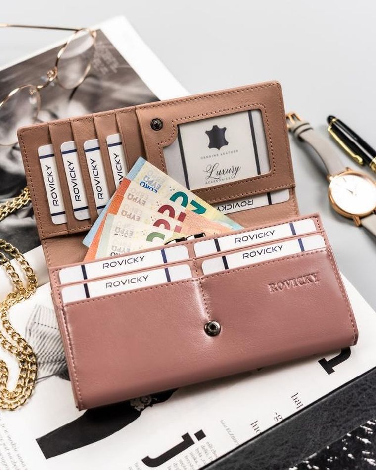 Portfel, różowy, skóra ekologiczna, Rovicky