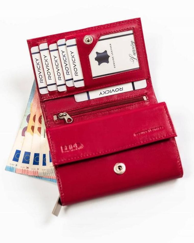 Portfel, różowy, skórzany, RFID, Rovicky