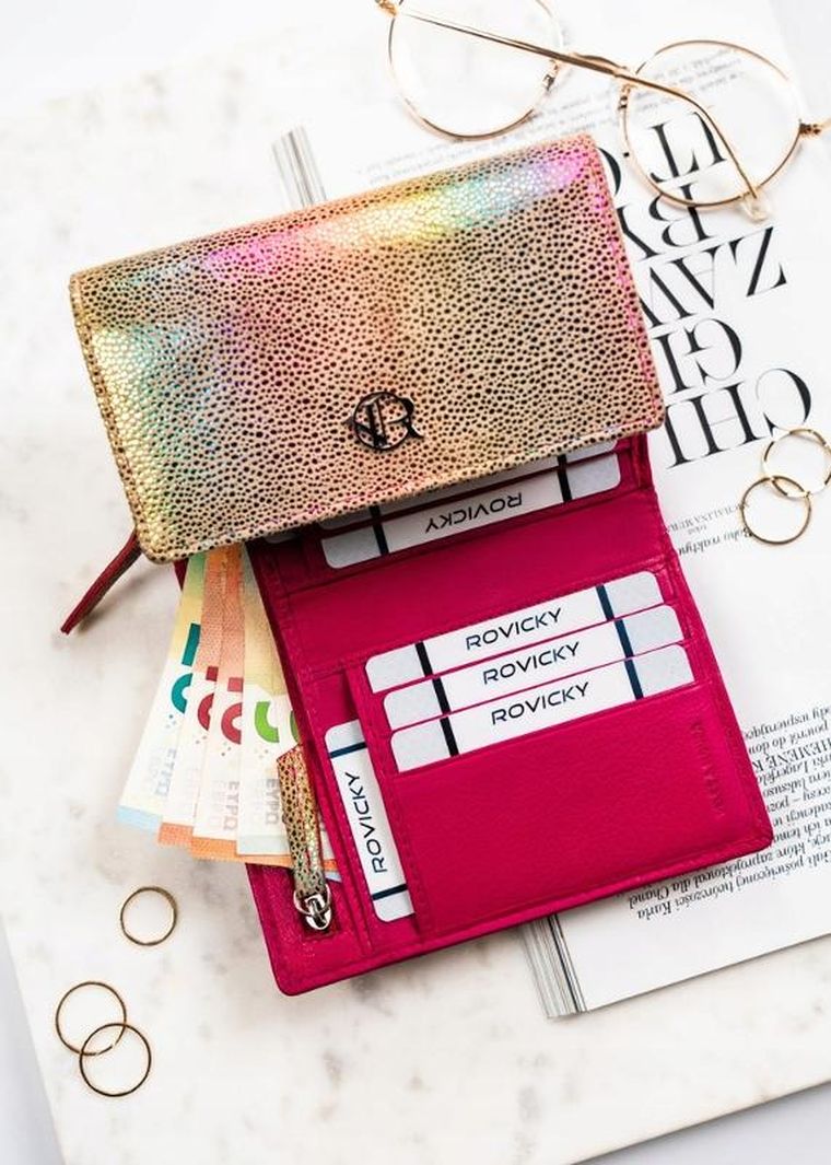 Portfel, różowy, skórzany, Rovicky