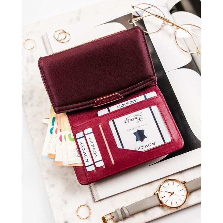 Portfel, śliwkowy, skóra ekologiczna, RFID, Rovicky