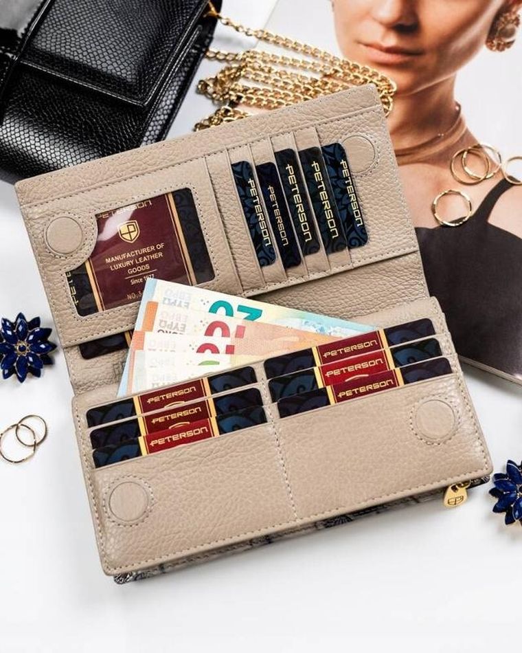 Portfel, srebrno-niebieski, skórzany, RFID, Peterson