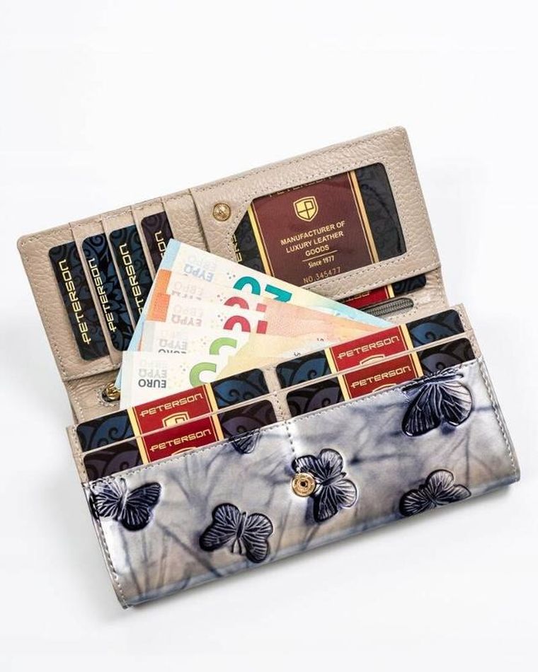 Portfel, srebrno-niebieski, skórzany, RFID, Peterson