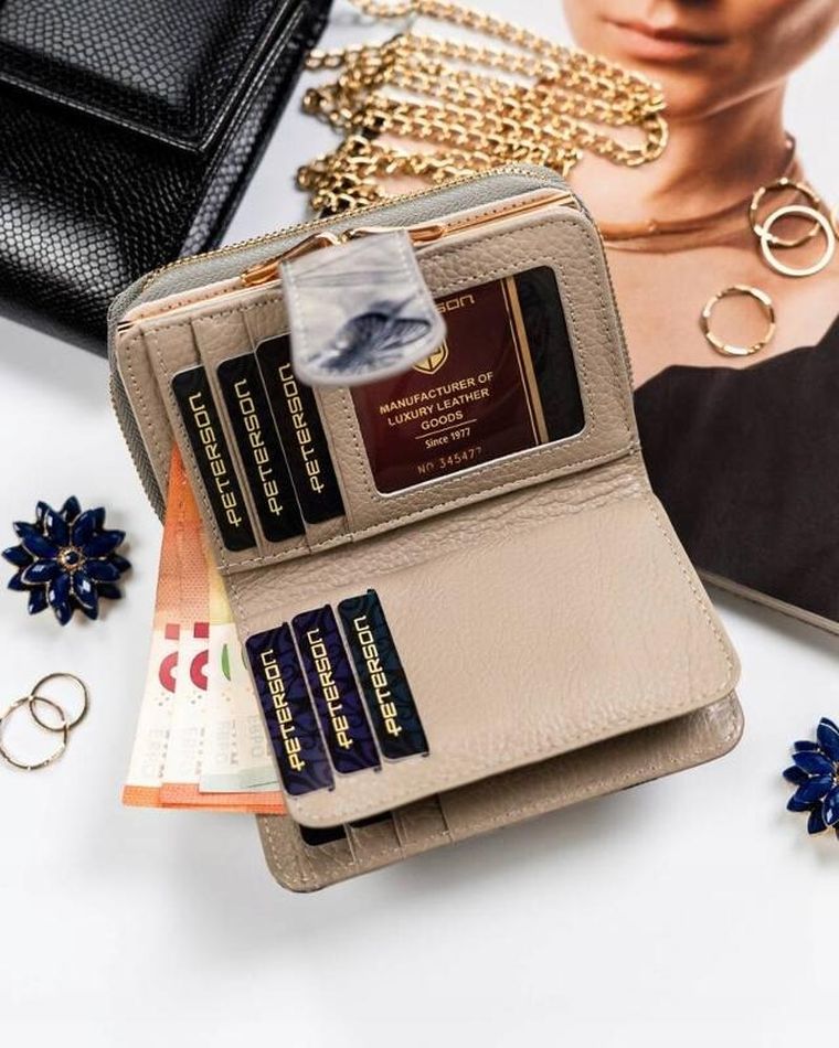 Portfel, srebrno-niebieski, skórzany, RFID, Peterson