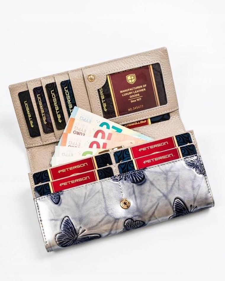 Portfel, srebrno-niebieski, skórzany, RFID, Peterson