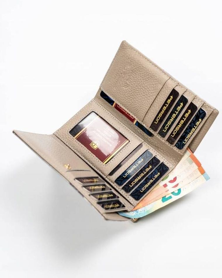 Portfel, srebrno-niebieski, skórzany, RFID, Peterson