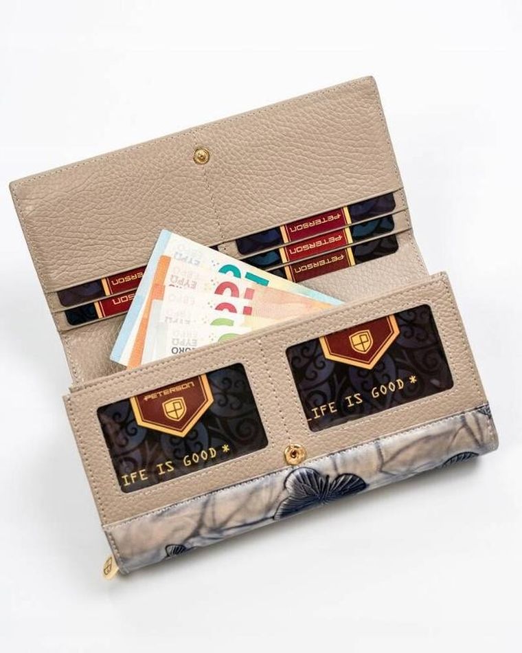 Portfel, srebrno-niebieski, skórzany, RFID, Peterson