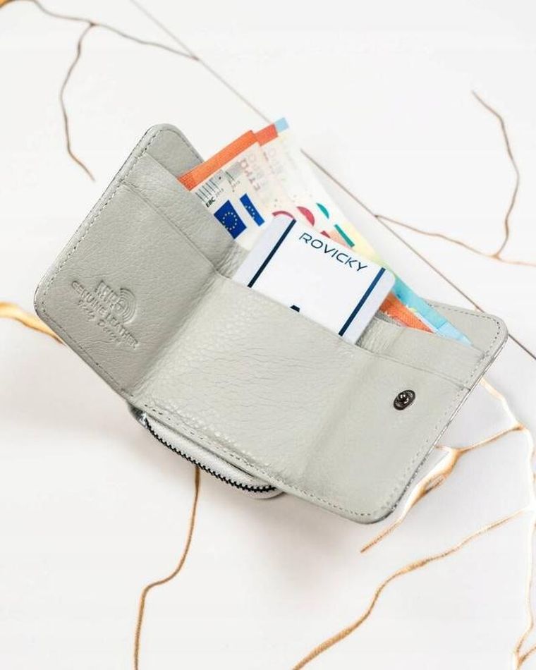 Portfel, srebrny, skórzany, Lorenti