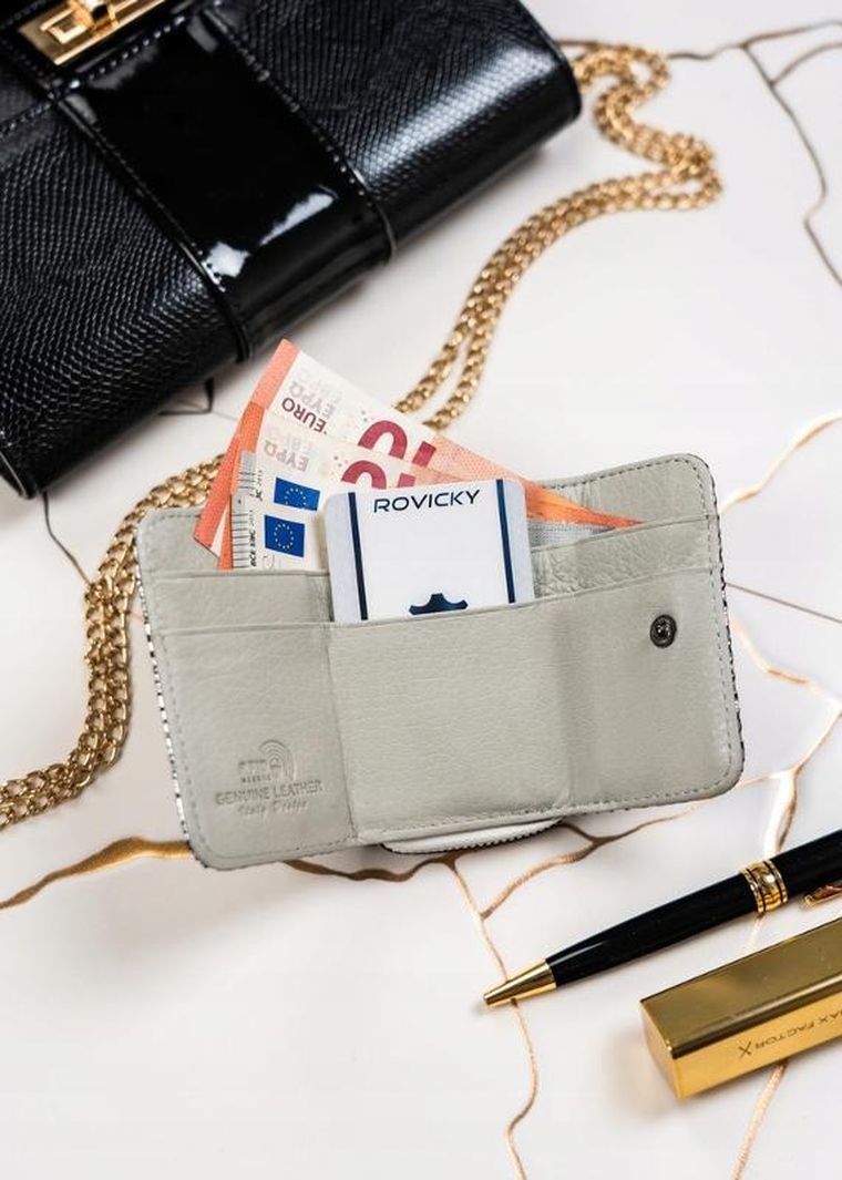 Portfel, srebrny, skórzany, Lorenti