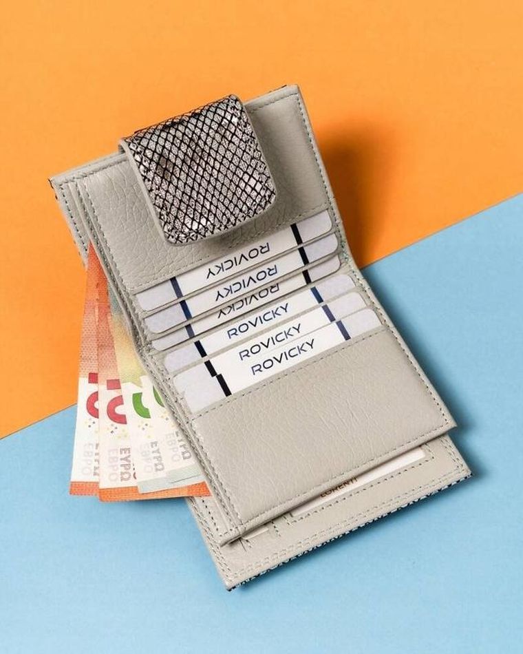 Portfel, srebrny, skórzany, Lorenti