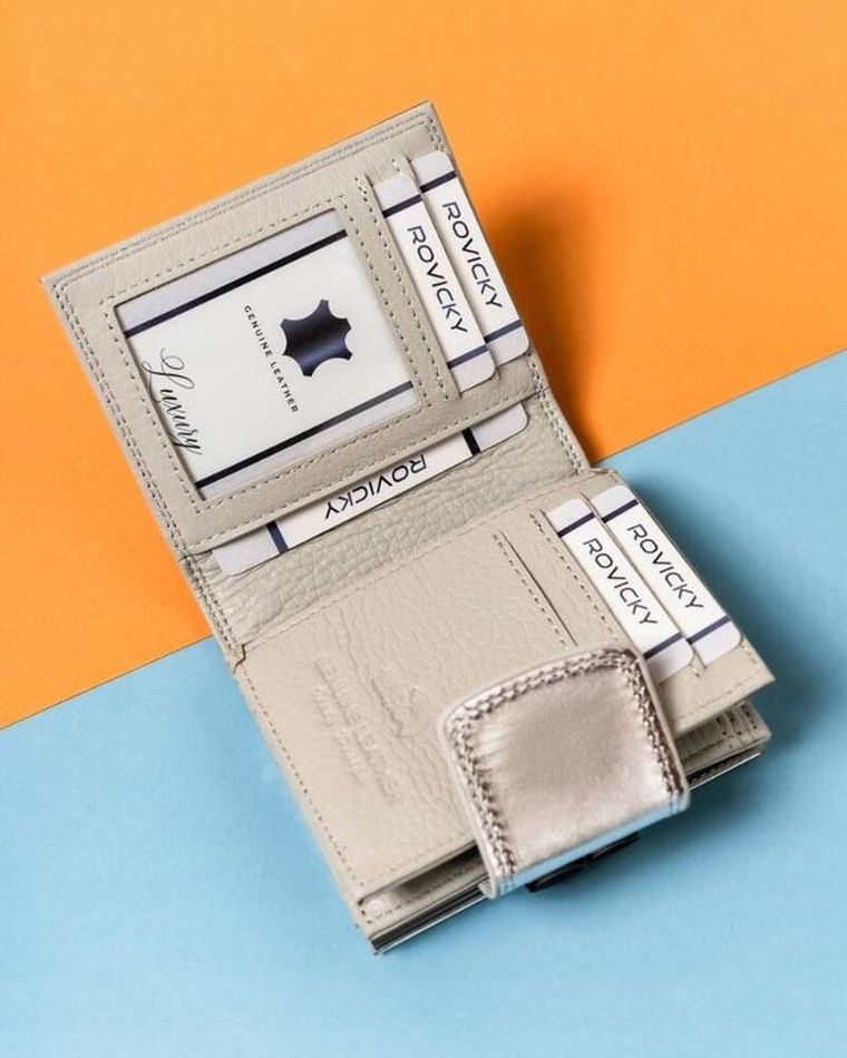 Portfel, srebrny, skórzany, Lorenti