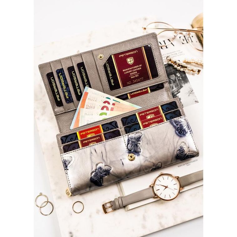 Portfel, srebrny, skórzany, Peterson