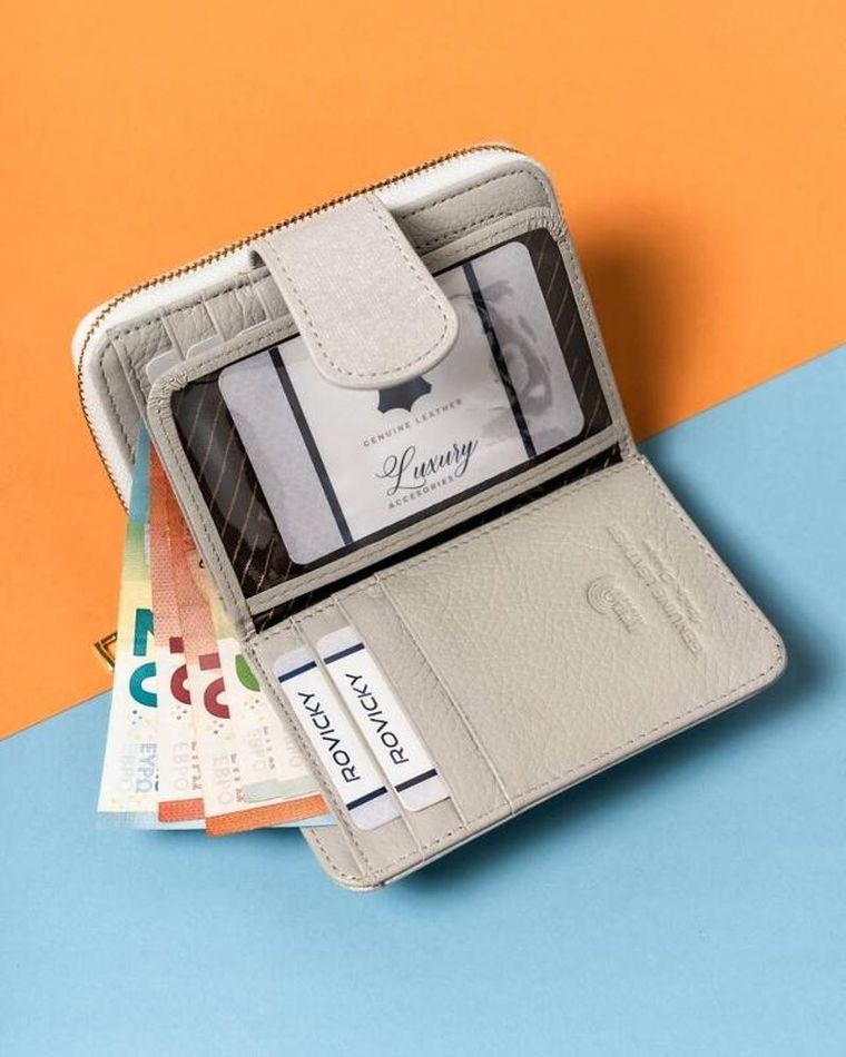 Portfel, srebrny, skórzany, RFID, Lorenti