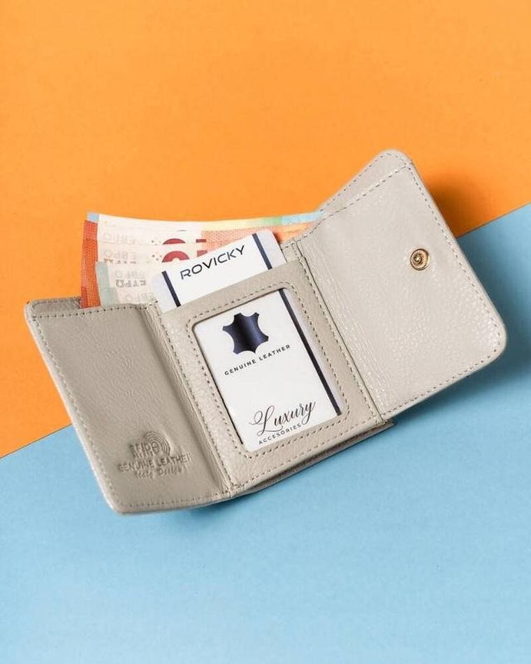 Portfel, srebrny, skórzany, RFID, Lorenti