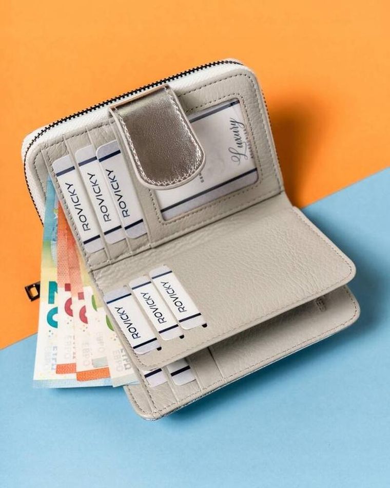 Portfel, srebrny, skórzany, RFID, Lorenti