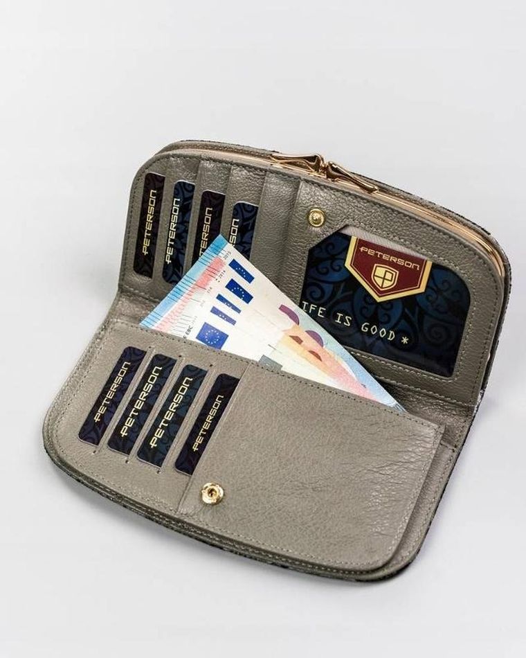 Portfel, szary, holograficzny, skórzany, Peterson