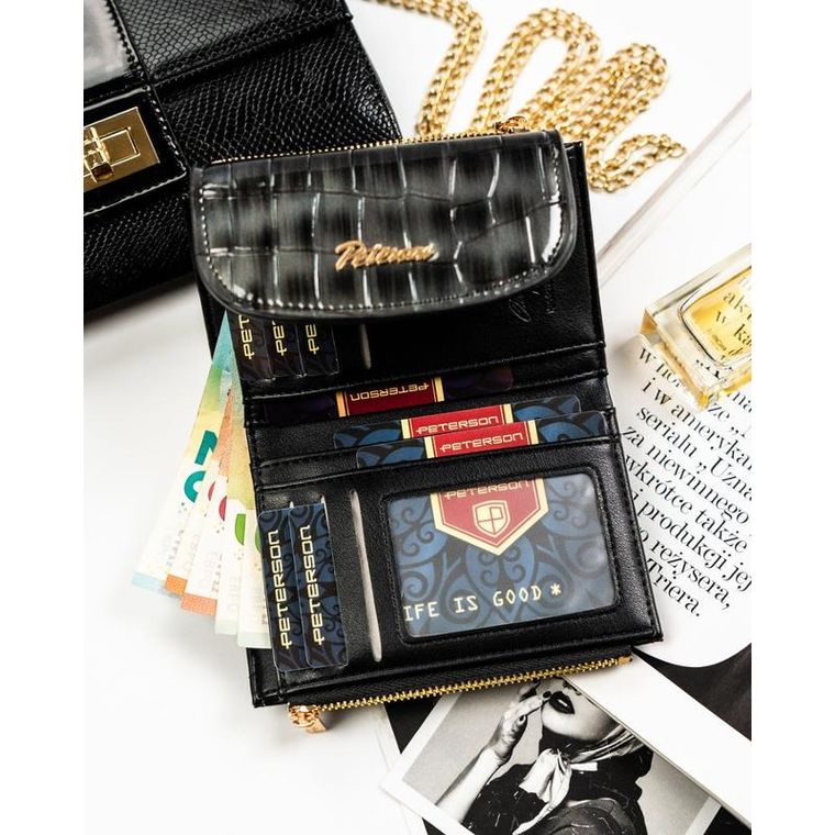 Portfel, szary, skóra ekologiczna, Peterson