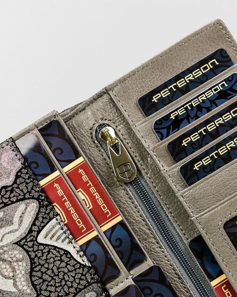 Portfel, szary, skórzany, Peterson