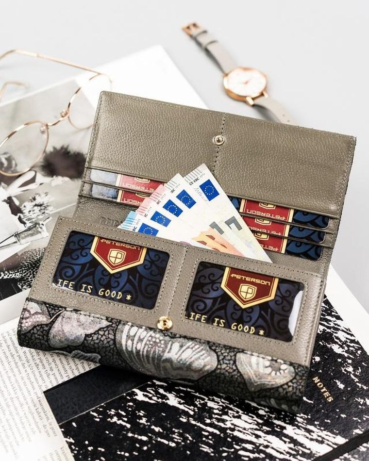 Portfel, szary, skórzany, Peterson