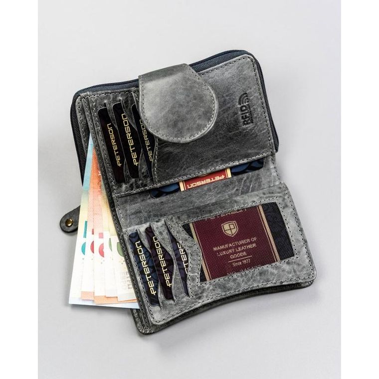 Portfel, szary, skórzany, Peterson