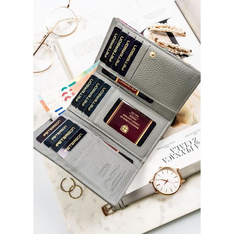 Portfel, szary, skórzany, Peterson