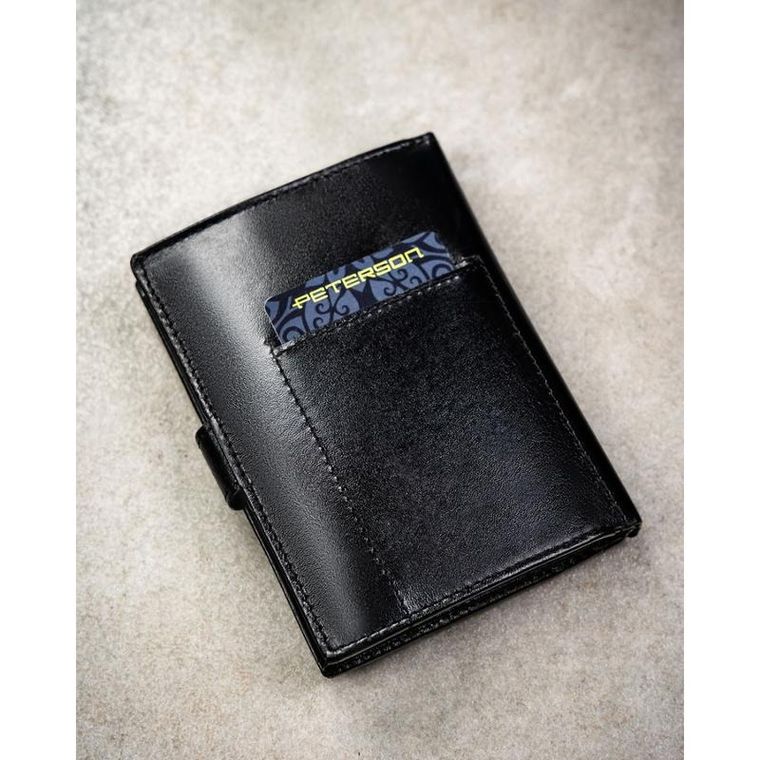 Portfel z brelokiem, czarny, skórzany, Peterson