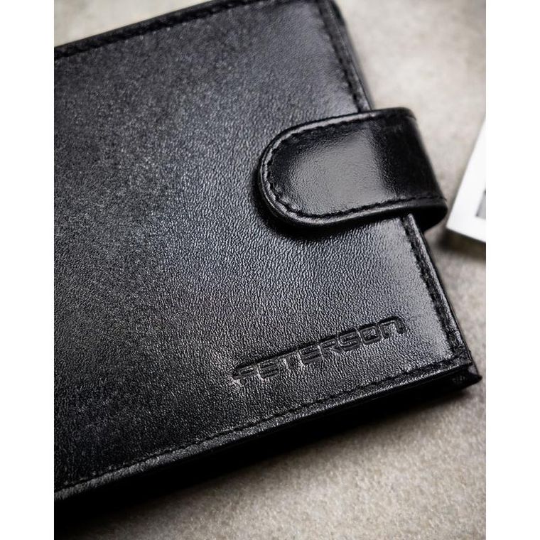 Portfel z brelokiem, czarny, skórzany, Peterson