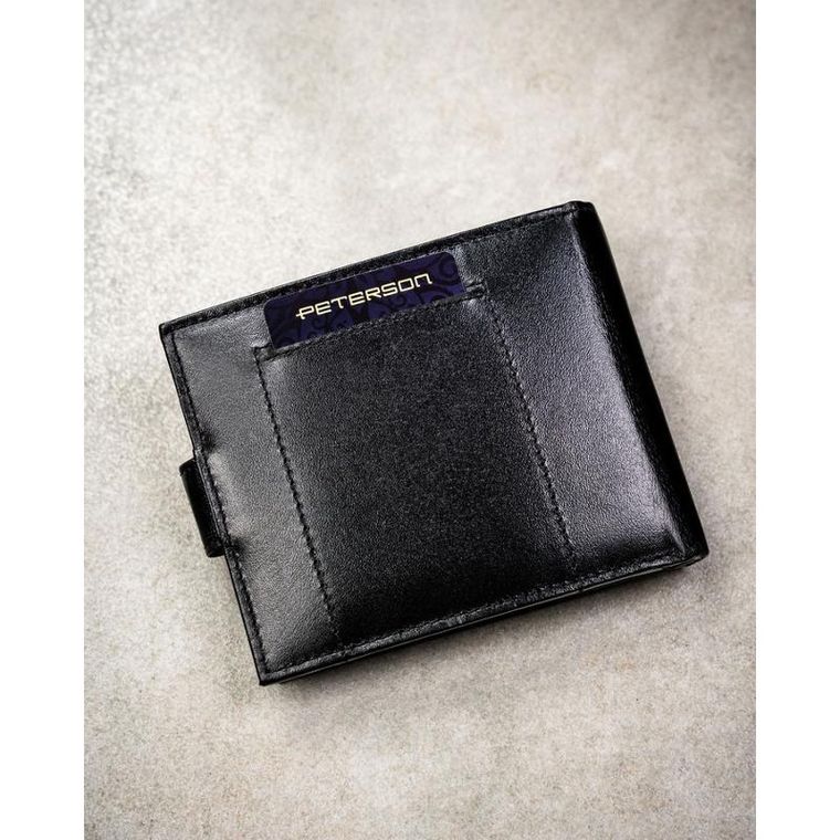 Portfel z brelokiem, czarny, skórzany, Peterson