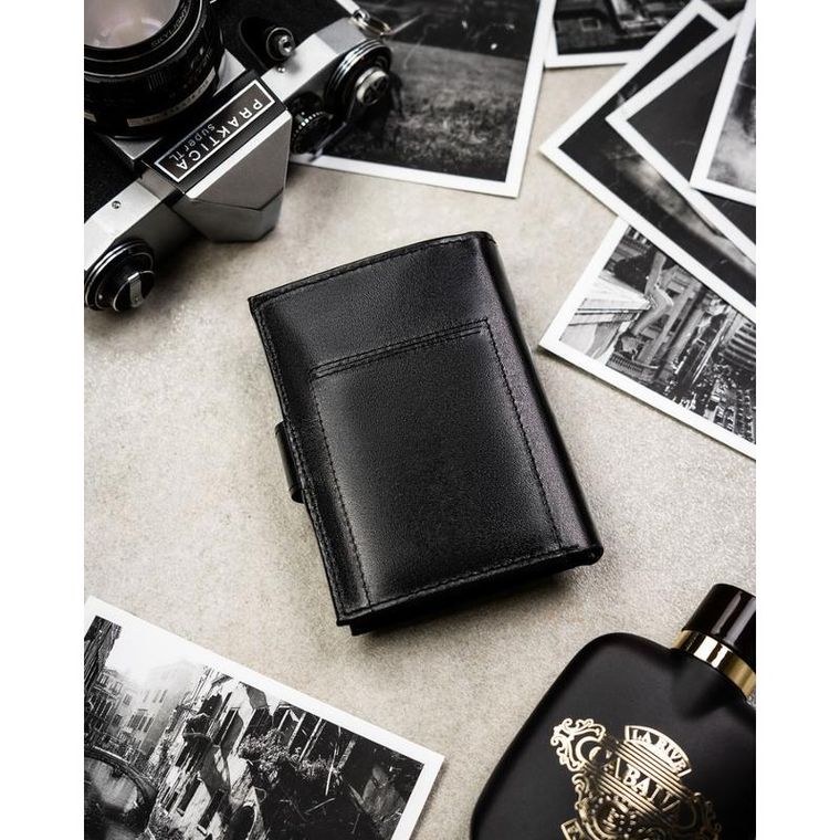 Portfel z brelokiem, czarny, skórzany, Peterson